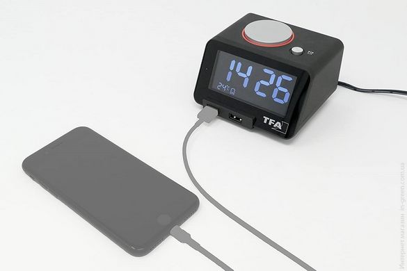 Будильник TFA "HOMTIME" с функцией USB зарядки (60201701)