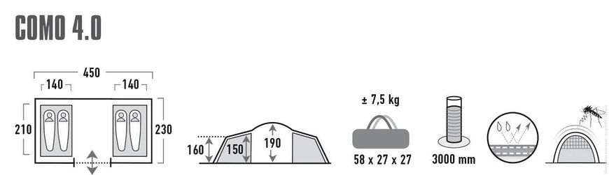 Палатка HIGH PEAK Como 4.0 Nimbus Grey (10233)